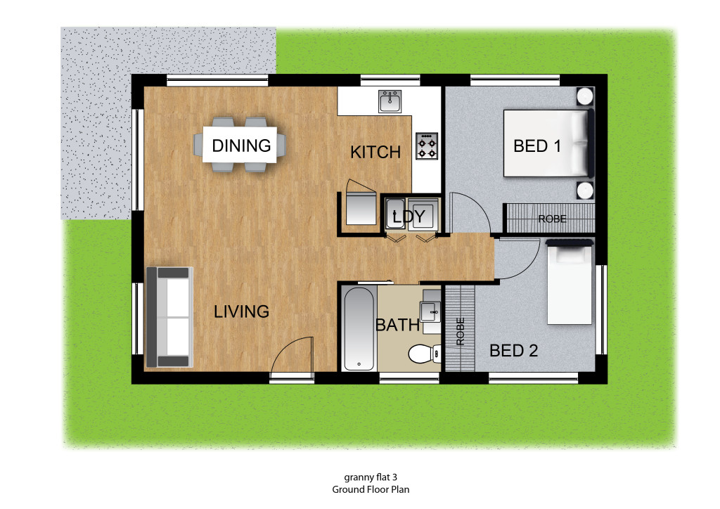 Granny Flat 3 Panel Homes Australia   GRANNY FLAT3 Floor Plan 1024x724 